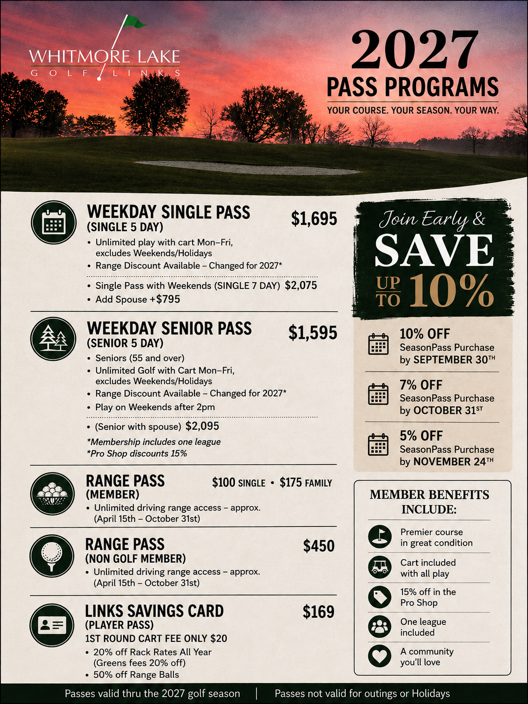 2027 Pass Programs Whitmore Lake Golf Links